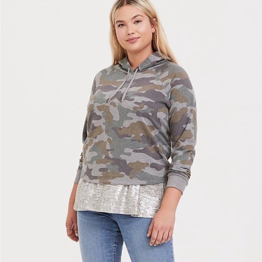 Torrid Heathered Grey Camo Midi Hoodie Sz 1X